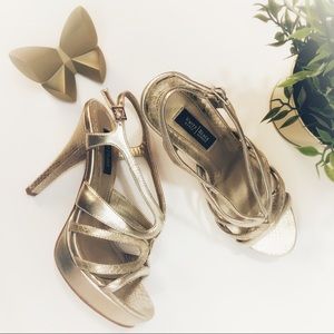WHBM Kolby Gold Metallic Strappy Platform Heels